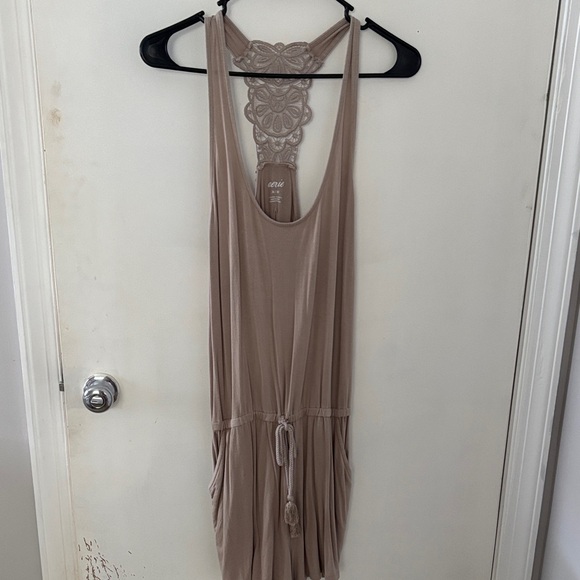 aerie Pants - Beige Romper with Lace Back